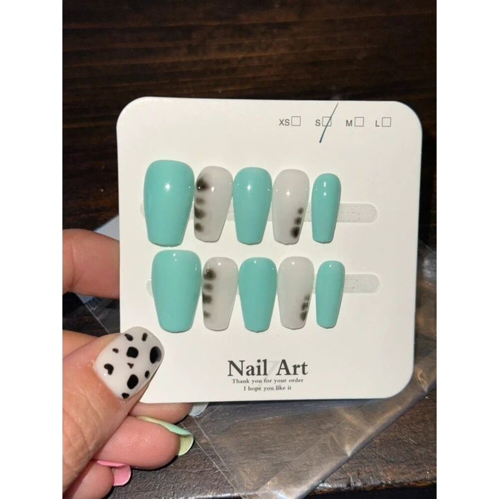 Blue & White Tapered Square Press On Nails size Small